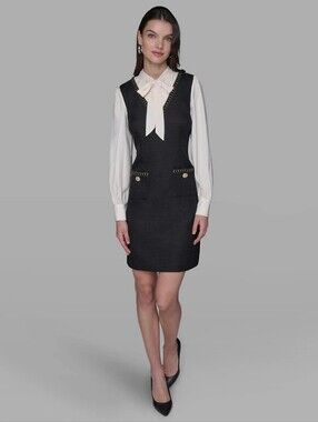 Karl Lagerfeld Birch And Black Tweed Look Professional Dress